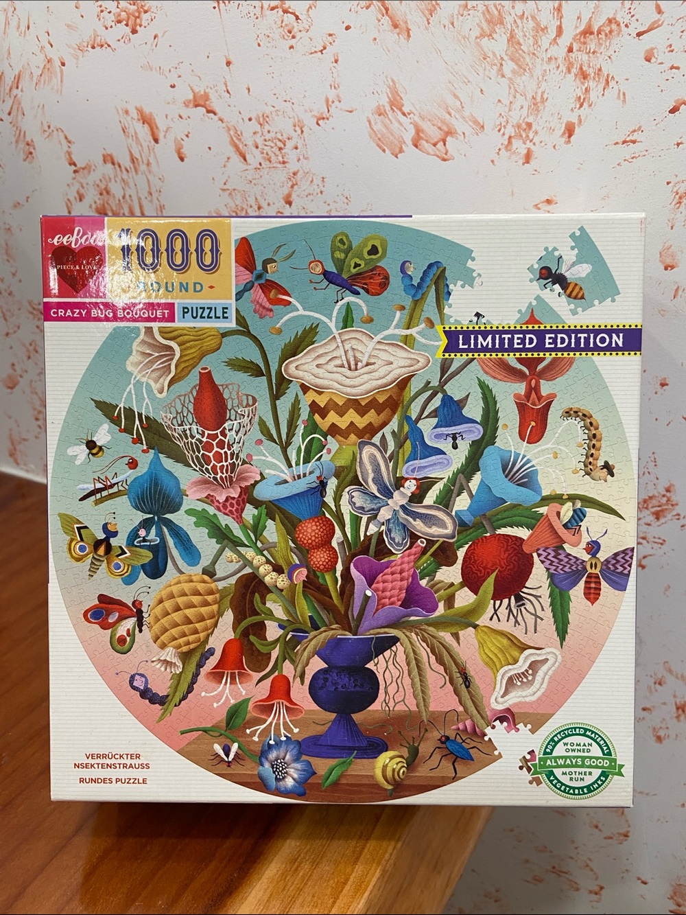 Eeboo Crazy Bug Bouquet - 1000 Piece Round Puzzle